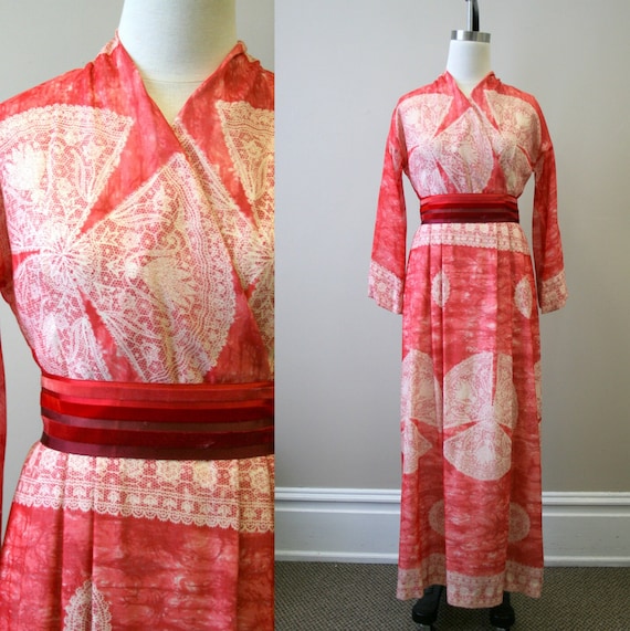 1960s Lace Print Maxi Dress