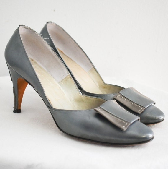 1950s Tura Gino Pewter Leather and Suede Heels, S… - image 1