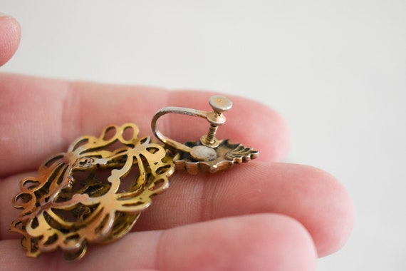 Vintage Gold Filigree Dangle Earrings - image 4