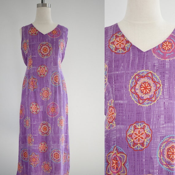 1990s Purple Circle Print Chiffon Maxi Dress - image 1