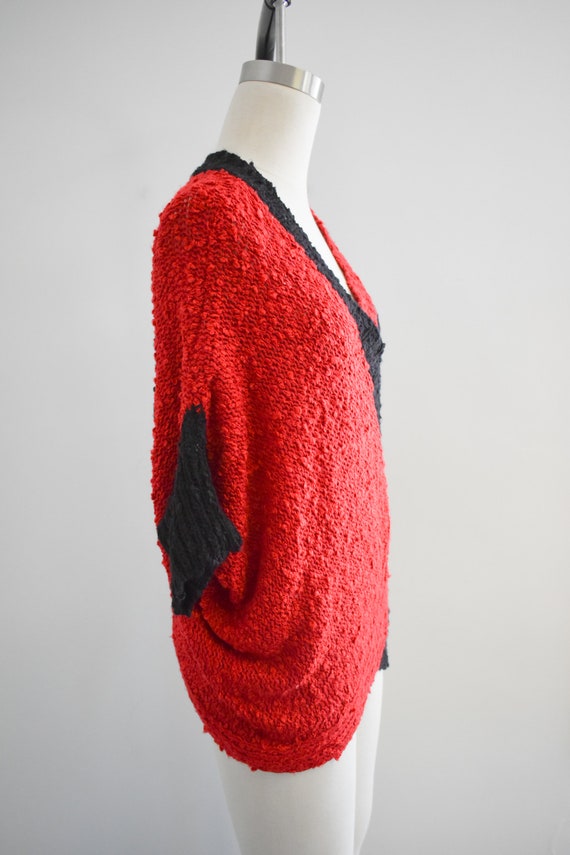 1980s Red and Black Boucle Cocoon Sweater - image 5