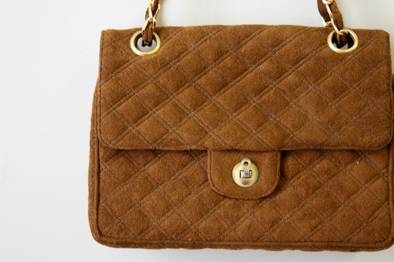 1960s Coblentz Brown Quilted Ultrasuede Handbag