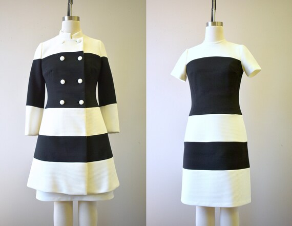 1960s Lilli Ann Knit Black and White Striped Dress