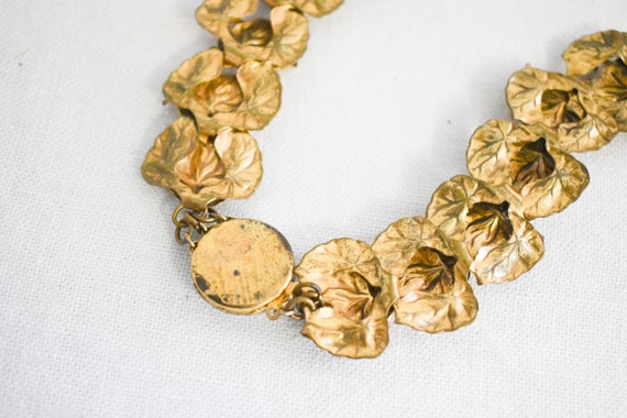 1930s/40s Brass Leaf Necklace with Shell Clasp - image 5