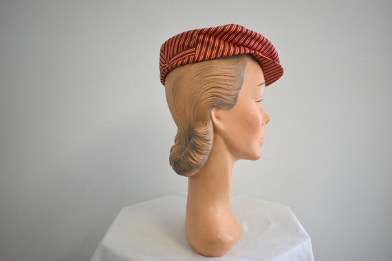1940s/50s Red Striped Newsboy Cap - image 4