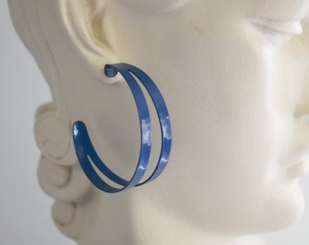 1980s Dark Blue Painted Metal Double Hoop Pierced Earrings