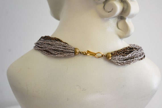 1950s Seed Bead Necklace and Knot Screw Back Earr… - image 6
