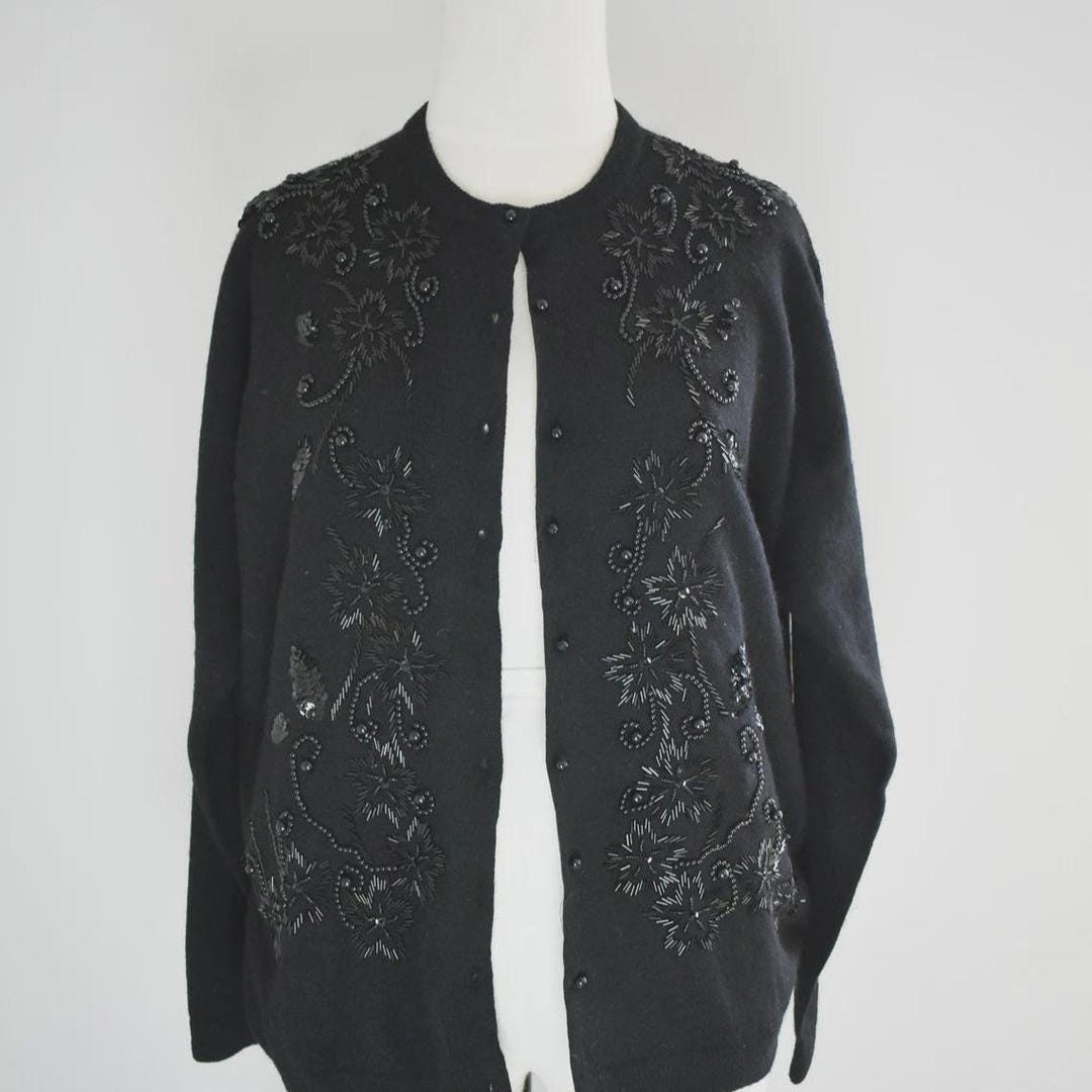 【USED】～50s WORK CARDIGAN Vintage 1950s Poodle Cardigan - Green Sweater - Crew Neck