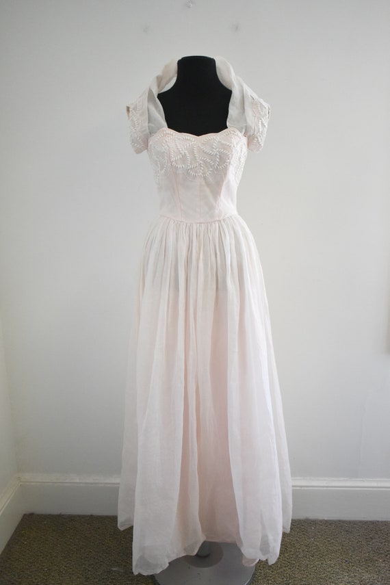 1940s Pink Organza Streapless Dress and Shrug - image 2