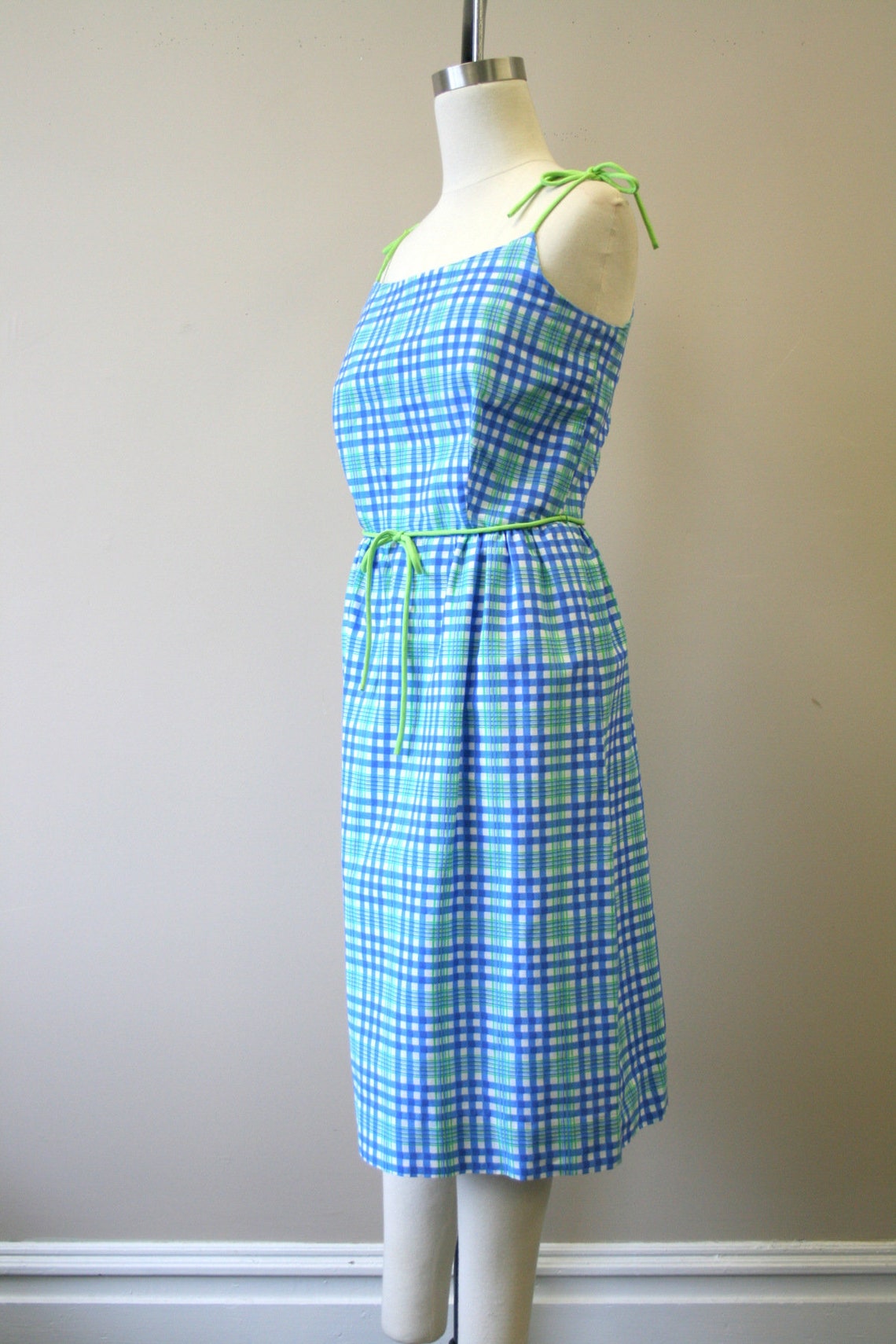 1980s Sea Waves Plaid Sun Dress - Etsy