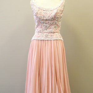 1960s Pat Sandler Pink Beaded Lace and Chiffon Dress image 3