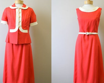 1950s Coral and Cream Dress and Jacket Set