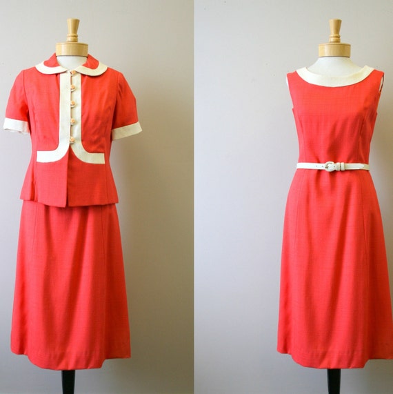 1950s Coral and Cream Dress and Jacket Set - image 1