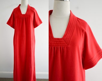 1970s/80s Vanity Fair Red Velour House Dress