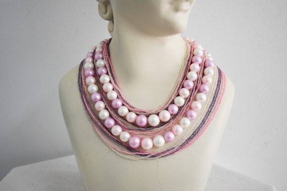1950s/60s Pink and Purple Beaded Necklace and Cli… - image 6