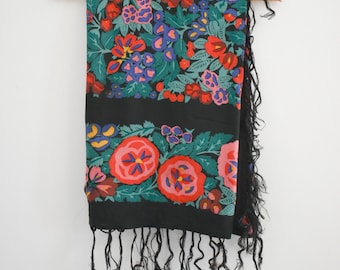 Vintage Large Floral Fringed Scarf