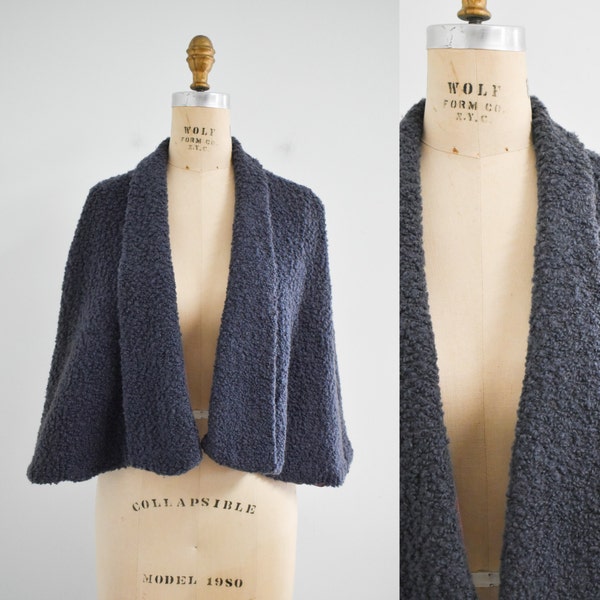 1950s Blue-Gray Wool Boucle Capelet