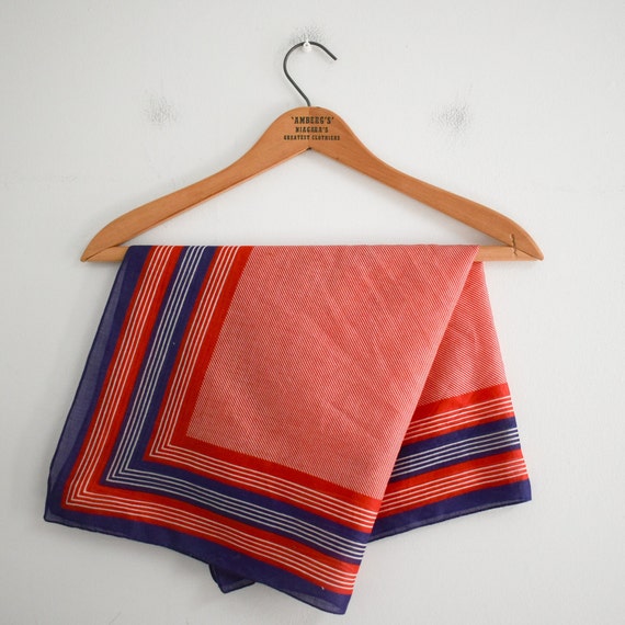 1950s/60s Red and Navy Striped Cotton Scarf