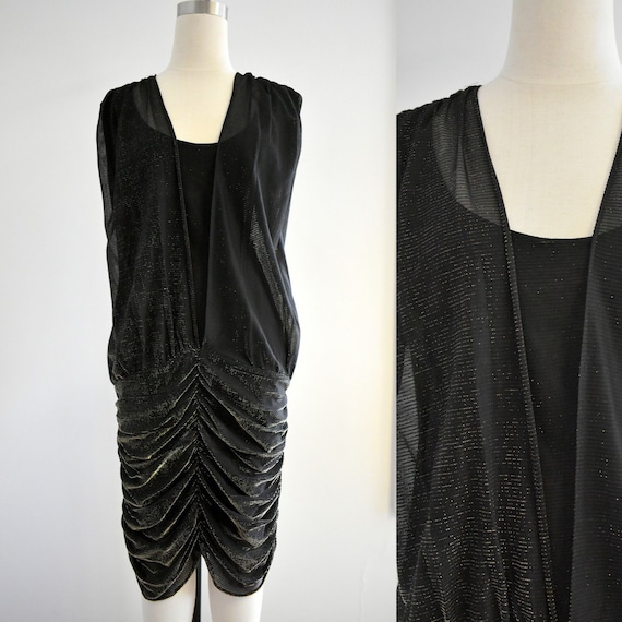 1980s Black and Gold Sheer Dress