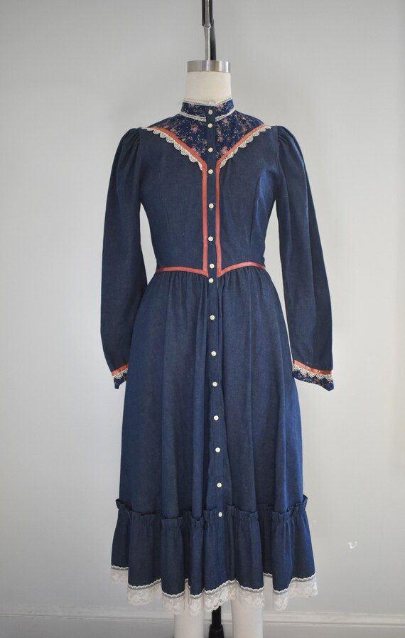 1970s Gunne Sax Denim Midi Dress - Gem