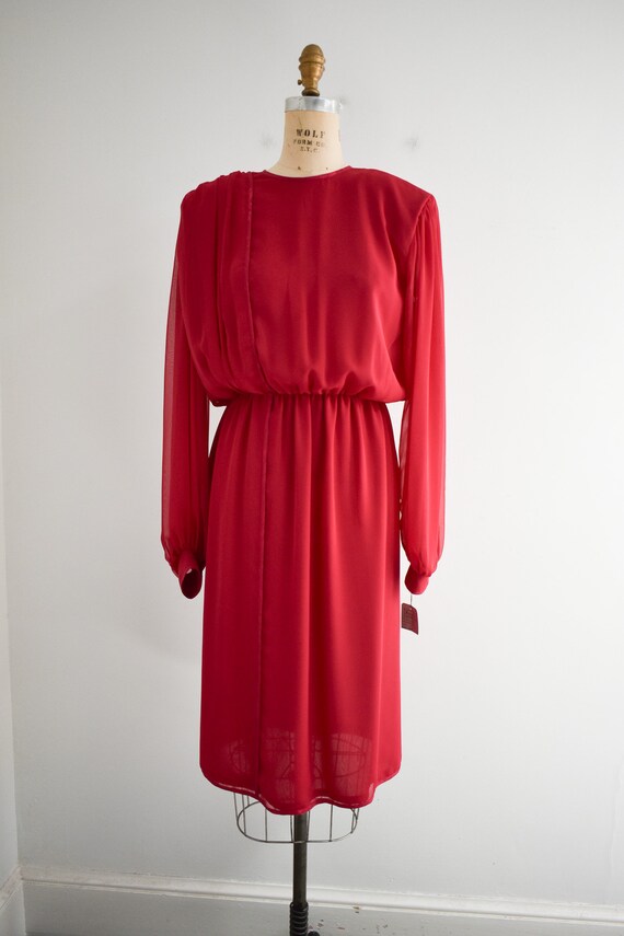 1970s/80s NOS Cranberry Chiffon Midi Dress - image 3