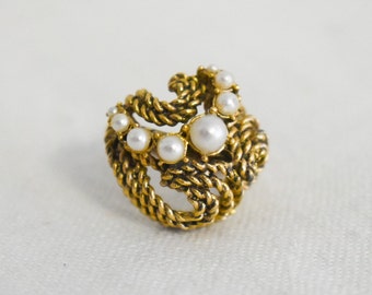 1960s Gold Metal and Pearl Ring