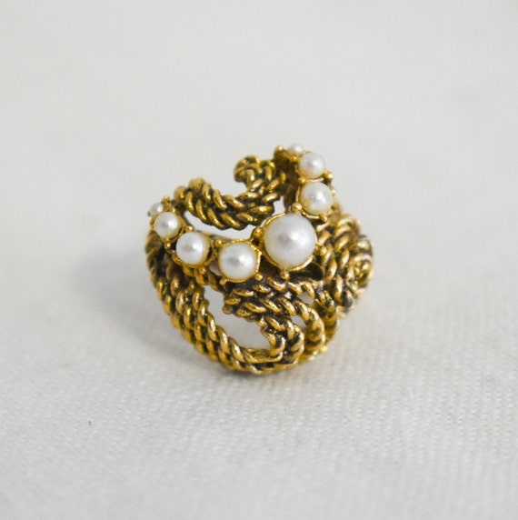 1960s Gold Metal and Pearl Ring