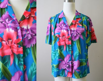 1980s NOS Orchid Print Blouse