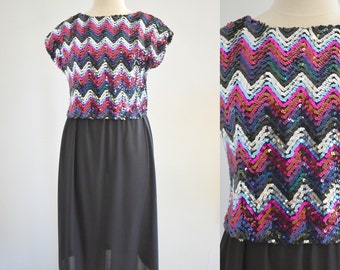 1970s Chevron Sequins Dress