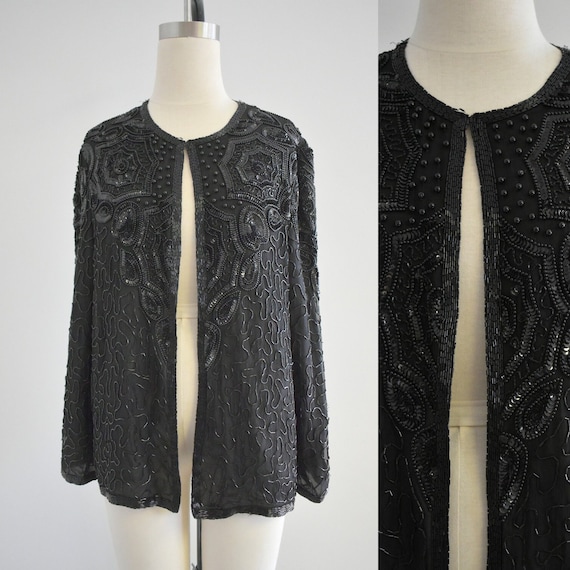 1990s Black Beaded Jacket - image 1