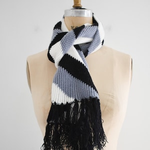 1960s/70s Gray, Black, and White Striped Sweater Knit Scarf image 1