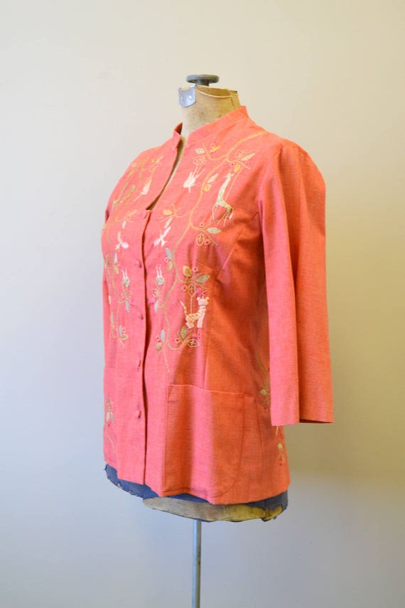 1960s Emporium Embroidered Coral Jacket - image 4