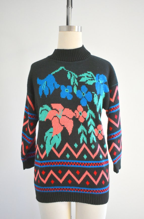 1980s Floral and Chevron Sweater - image 2