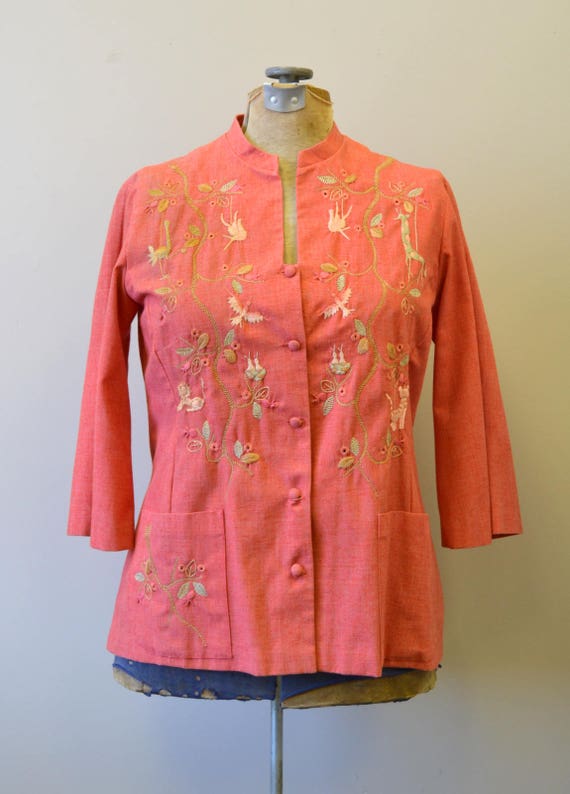 1960s Emporium Embroidered Coral Jacket - image 3