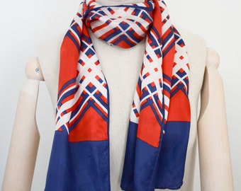 Vintage Red, White, and Navy Plaid Long Scarf