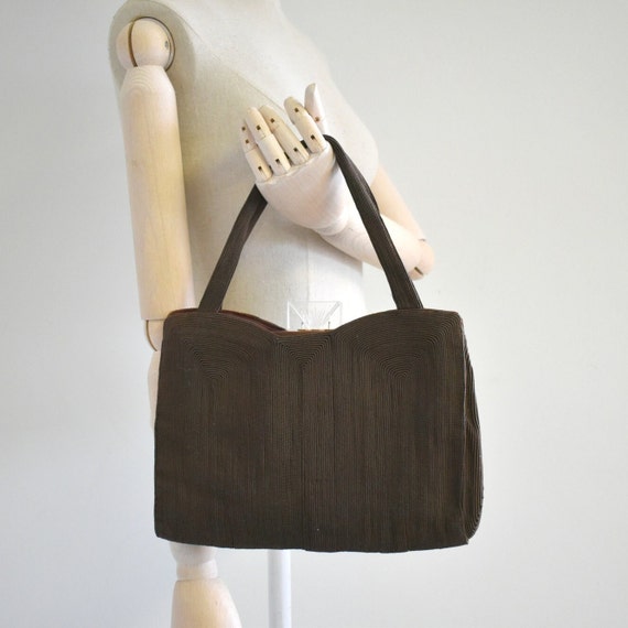 1940s Brown Korday Corde Purse with Lucite Clasp - image 1
