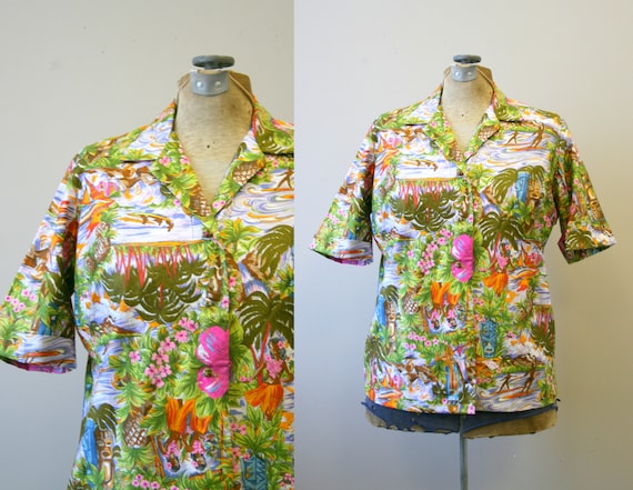 1950s McInerny Hawaiian Print Cotton Blouse