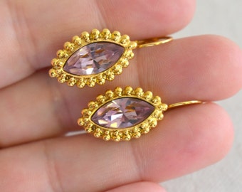 1990s Purple Rhinestone Pierced Earrings