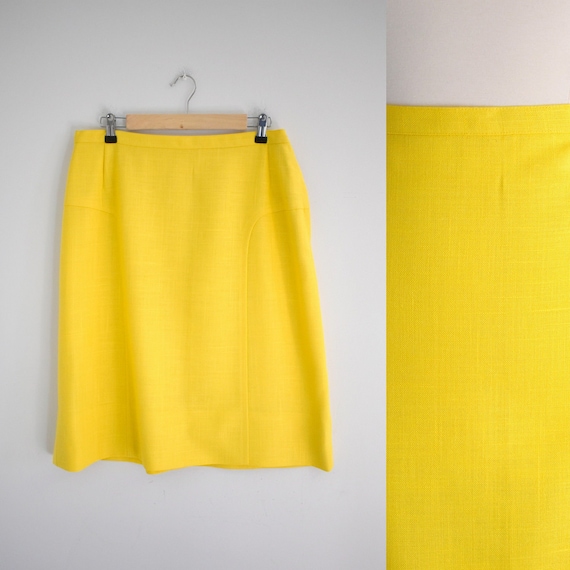 1960s Yellow Linen Pencil Skirt