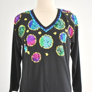 1990s Sequin Circles Black Knit Shirt