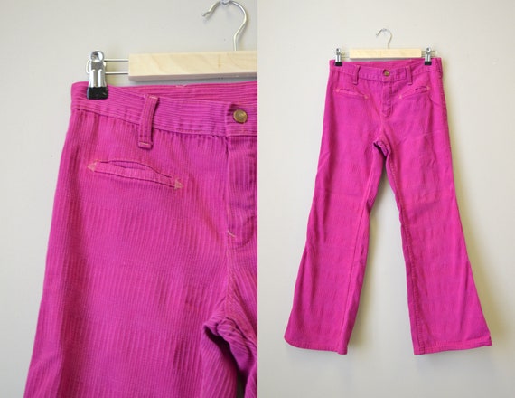1970s Hillbilly Fuchsia Ribbed Denim Jeans