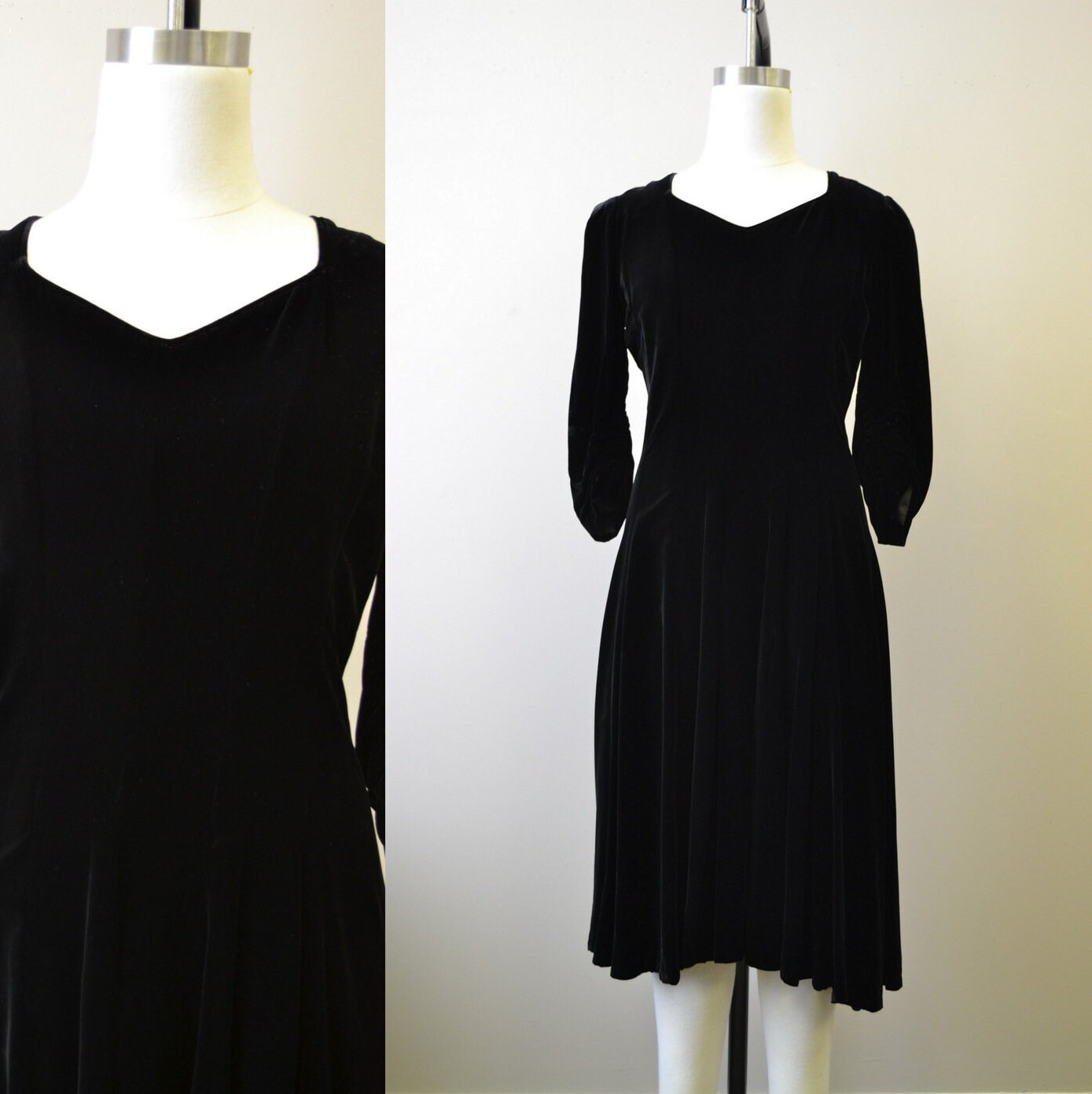 1940s Black Velvet Swing Dress Etsy Canada