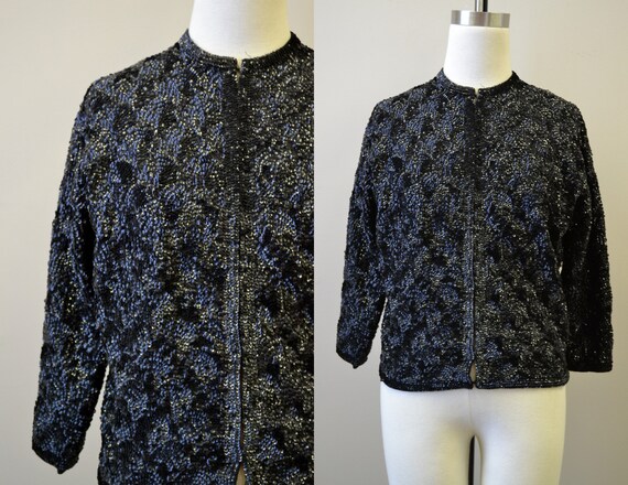 1950s Black Sequin Cardigan Sweater