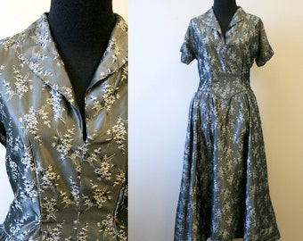 Late 1940s Gunmetal Brocade Dress