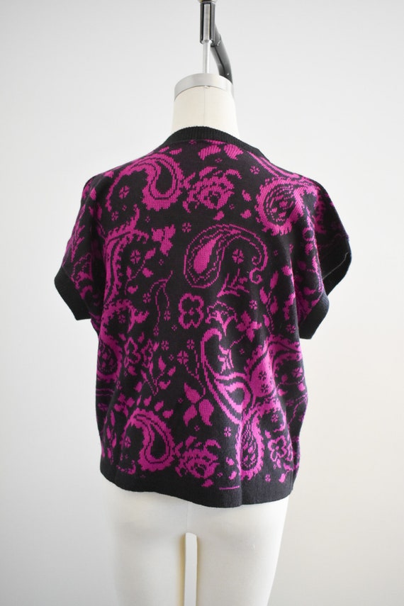 1980s Hot Pink and Black Paisley Sweater - image 6