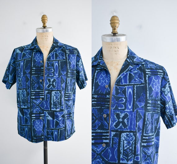 1960s Malia Blue Polynesian Shirt - image 1