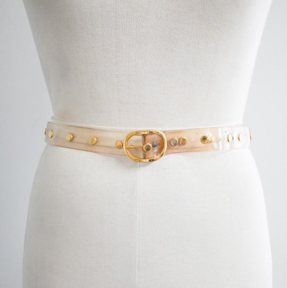 1980s/90s Clear Vinyl and Gold Metal Stud Belt - image 1