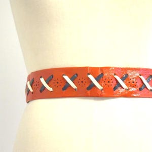 1960s/70s Red, White, and Blue Vinyl Criss Cross Tie Belt