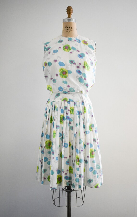 1960s Abstract Floral Pleated Dress - image 3