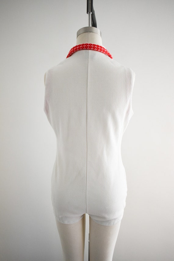1970s White Bodysuit and Red Maxi Skirt Set Gem